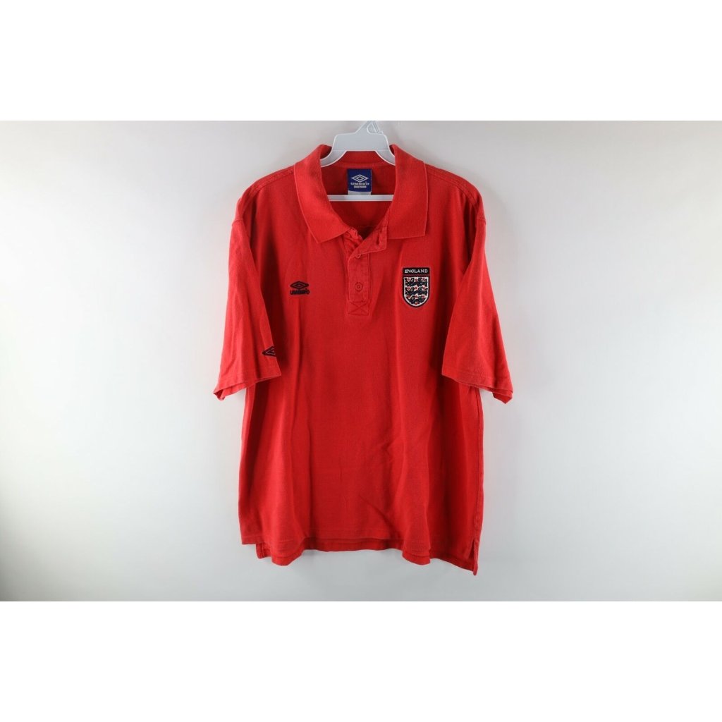 Vintage 90s Umbro Mens Large Faded Spell Out England World Cup Soccer Polo Shirt